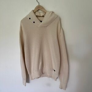 Polo Ralph Lauren Mens Cream Cotton Shawl Collar Shaker Knit Sweater Large L